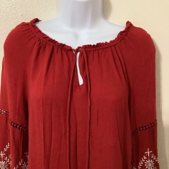 Sweet Magnolia Bohemian Boho Hippie Red Beaded Oversized Peasant Blouse Small - Picture 4 of 14